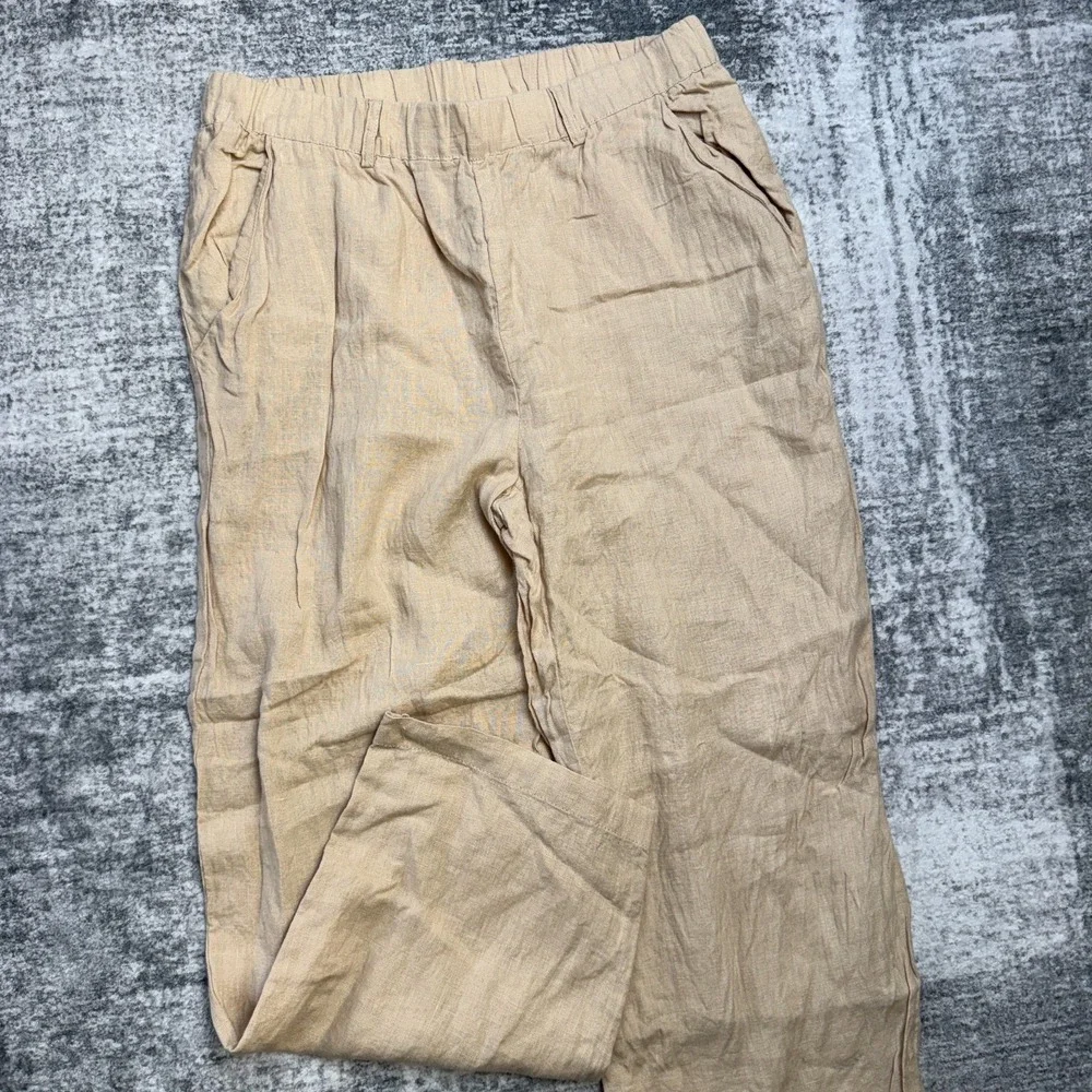 Quince Pants Womens Medium European Linen Driftwood Elastic Waist Ankle Beach